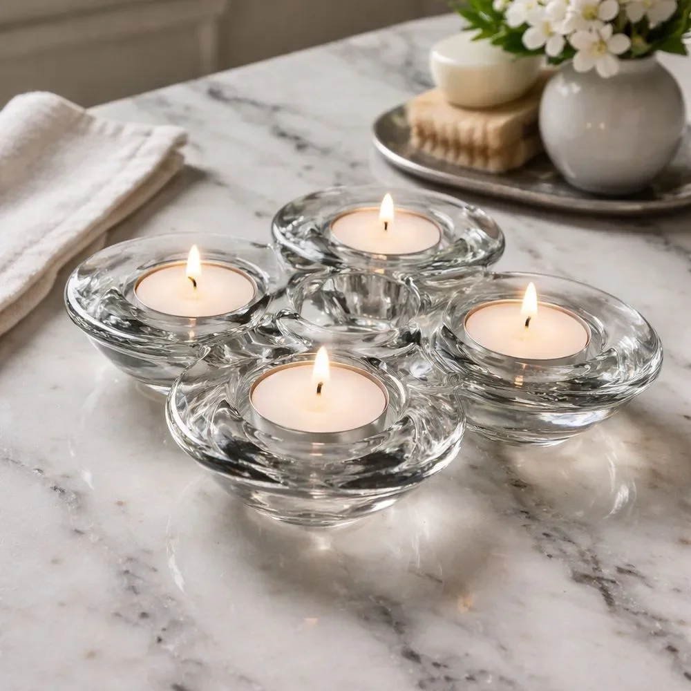 Vintage 1990’s Glass Tealight Holder 5 Cup Clear Candle Centerpiece Holiday